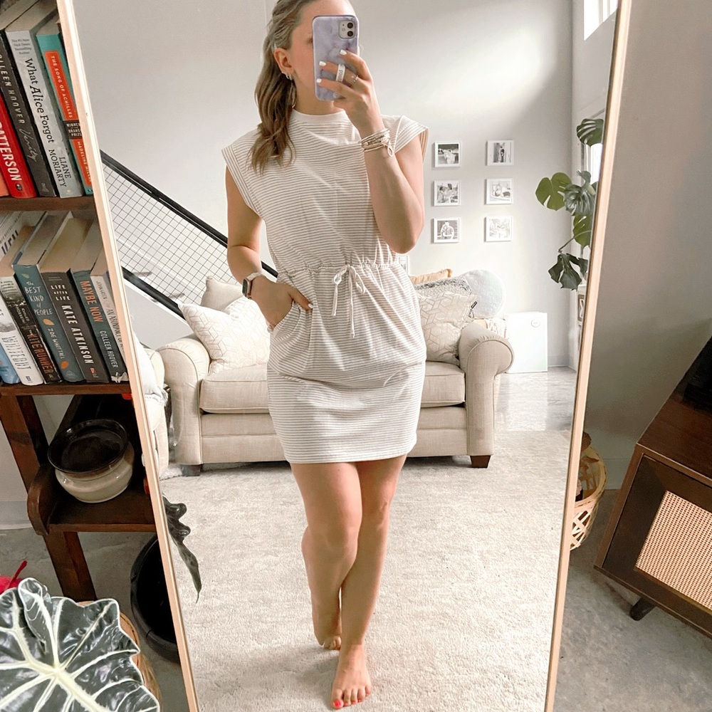 A New Day Cream Striped Tie Waist Mini Dress